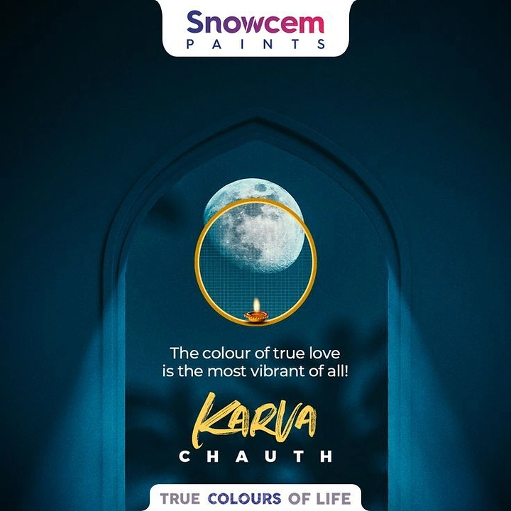 Karwa Chauth creative ad: Moon seen through a gold-rimmed sieve inside an arch