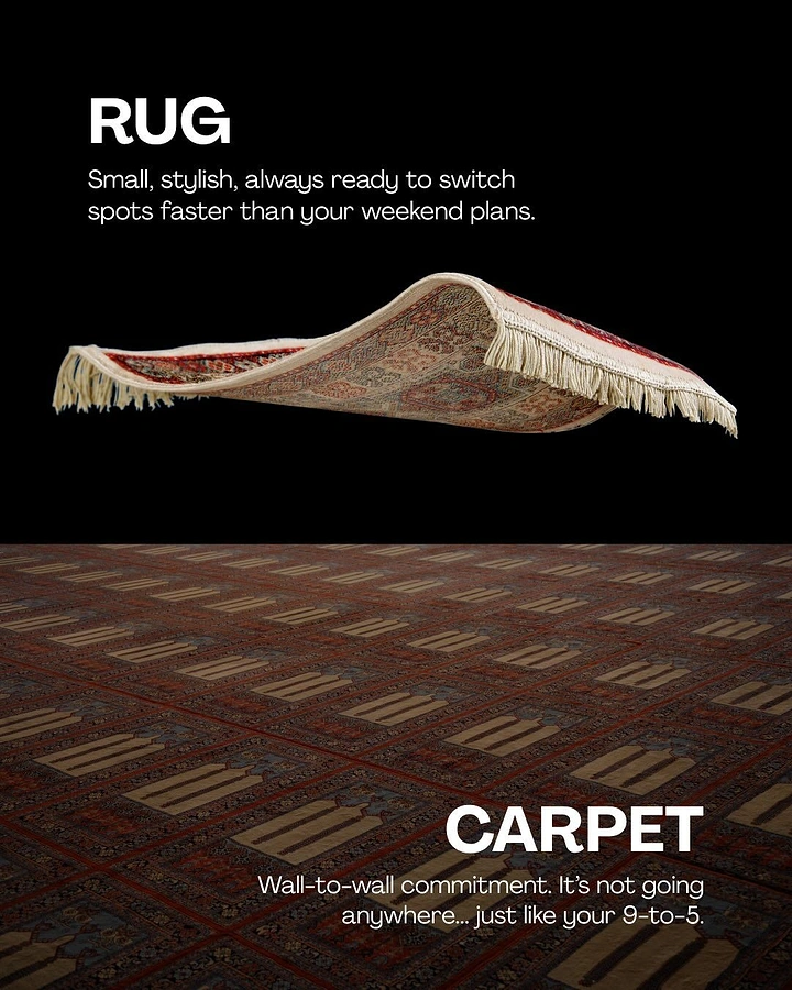 Rugs & Carpets creative ad: Rug levitation conveys easy portability