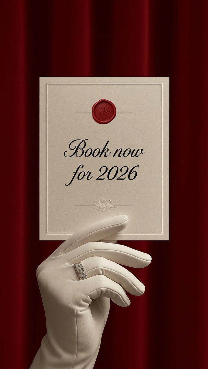Wedding Planners creative ad: Gloved hand presenting an elegant booking card