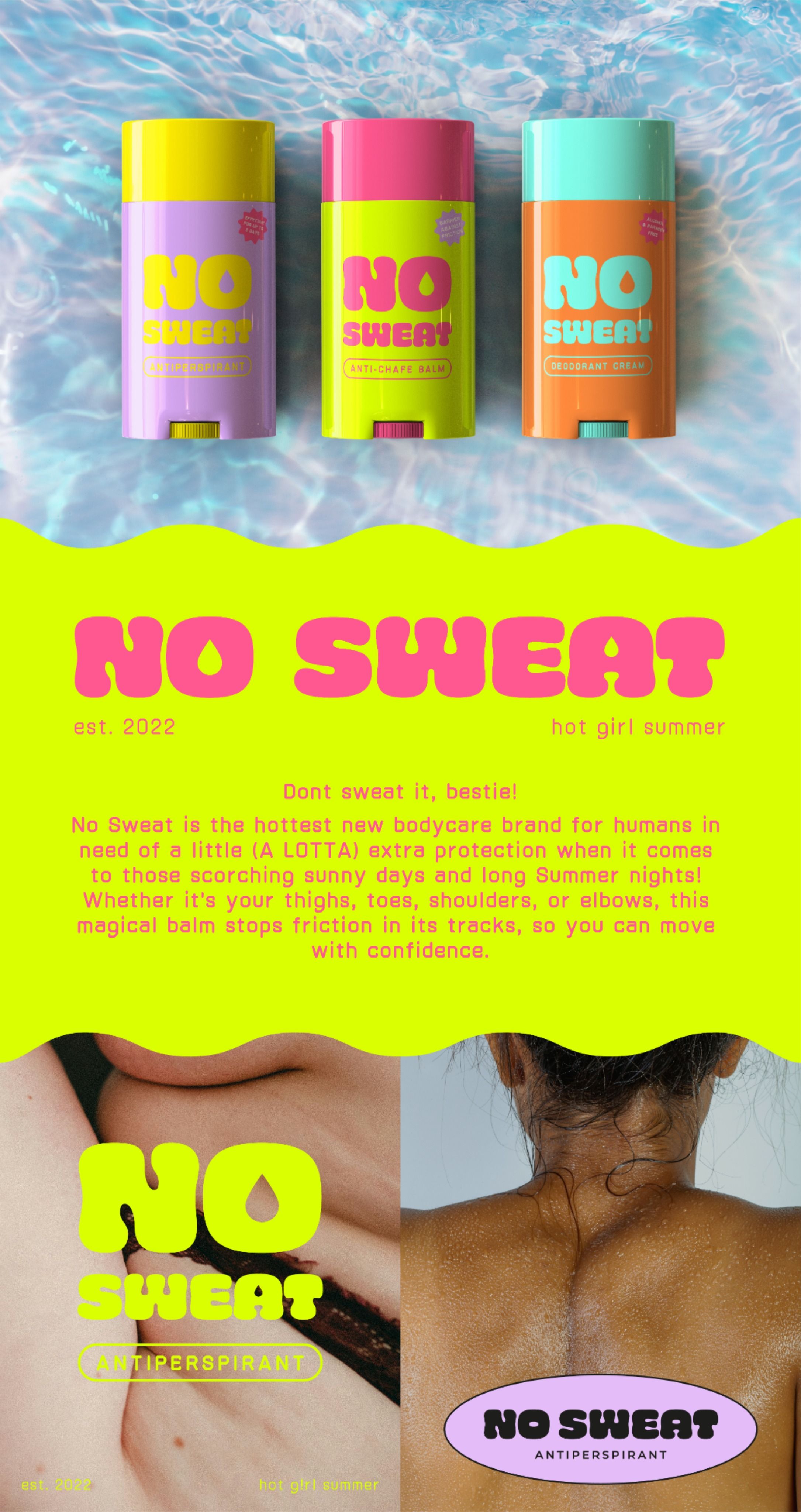 Story: Bold playful NO SWEAT typographic campaign