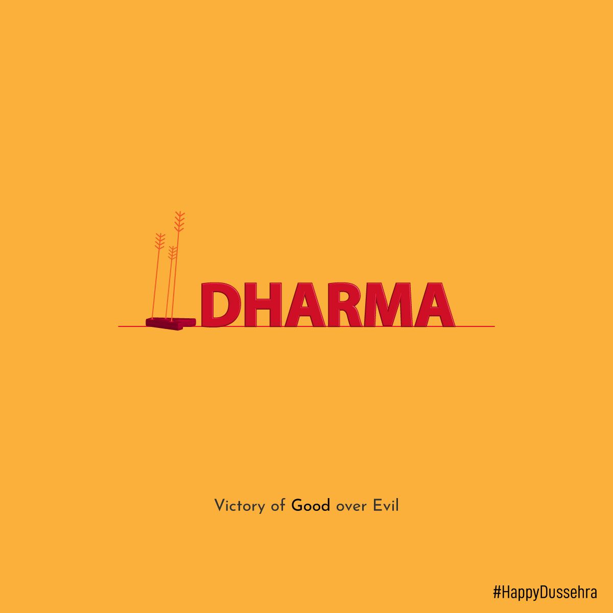 Word DHARMA with arrows striking a fallen block