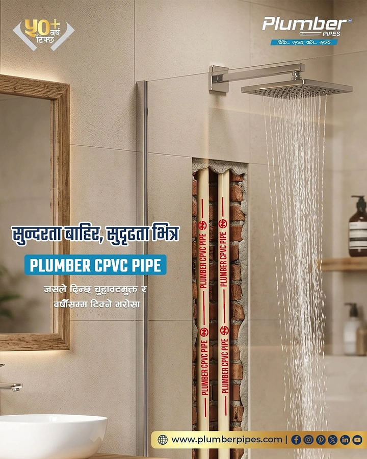 Plumbers creative ad: Wall cutaway reveals pipes, strong inside