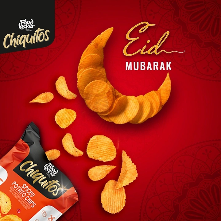 Eid creative ad: Crescent moon formed from potato chips beside a product pack