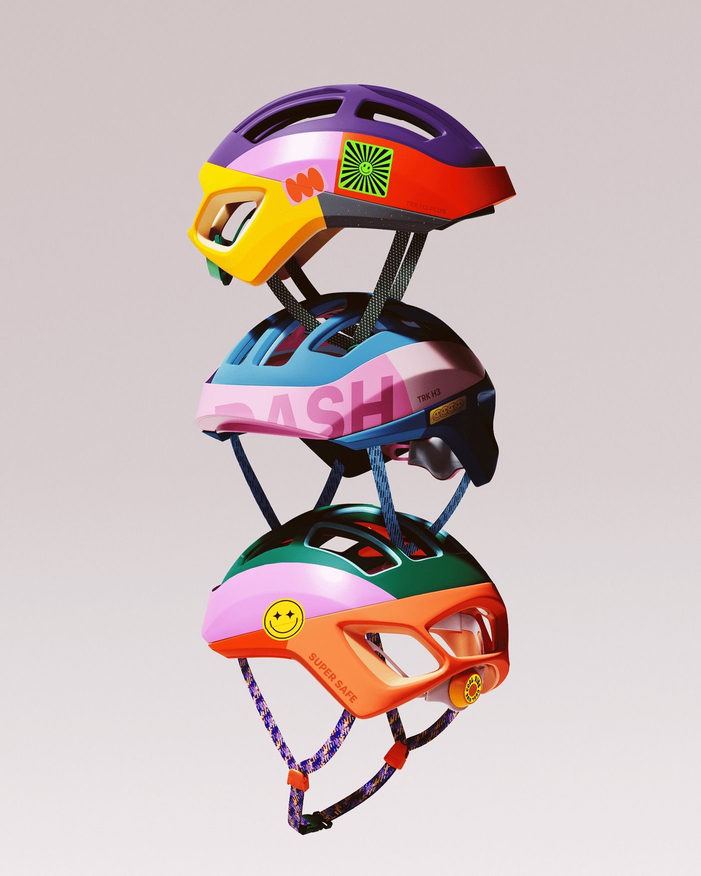 Instagram post: Playful stacked helmets create visual sculpture