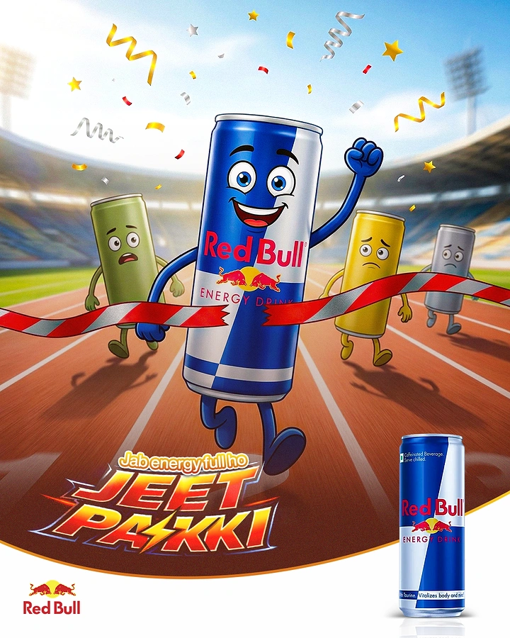 Energy & Sports Drinks creative ad: Can characters become a playful race team