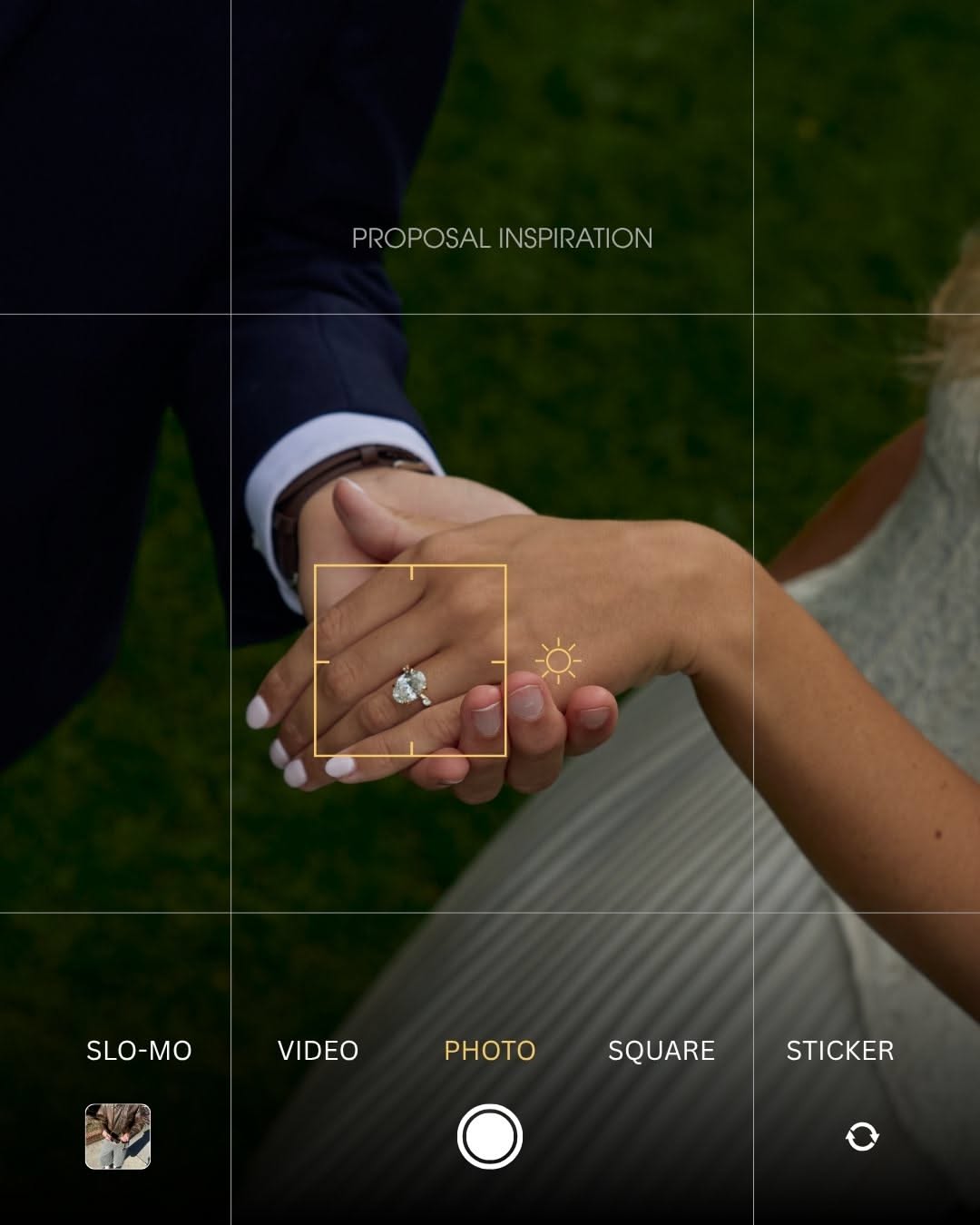 Instagram post: Couple holding hands showing an engagement ring