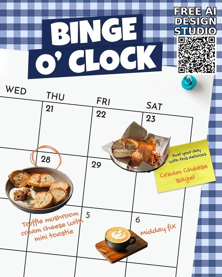 Cloud Kitchens & Food Trucks creative ad: Calendar grid as weekly binge menu