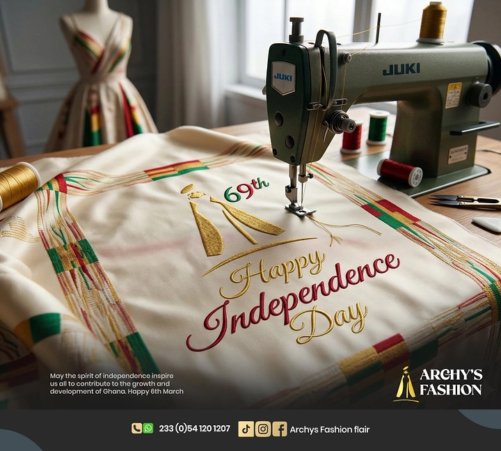 Independence Day creative ad: Greeting embroidered on fabric by sewing machine