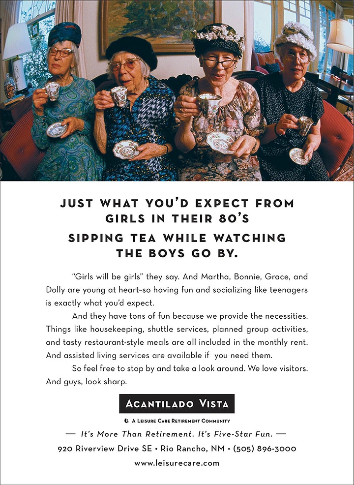 Senior Care creative ad: Seniors as 80s girls, witty print ad
