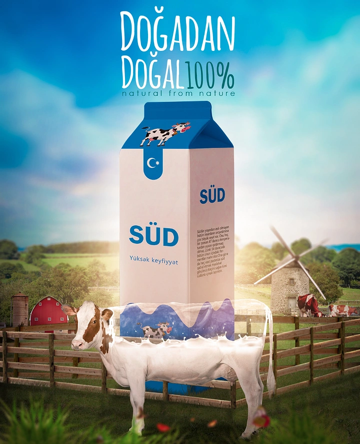 Dairy Brands creative ad: Milk carton cow body, nature pun