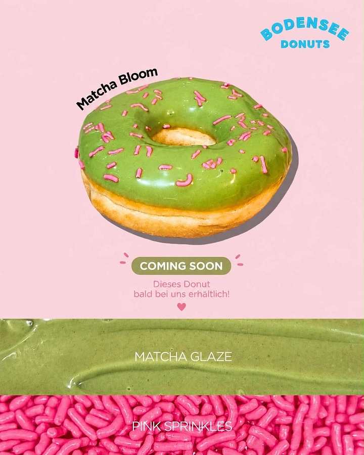 Donut Shops creative ad: Matcha donut framed as blooming product