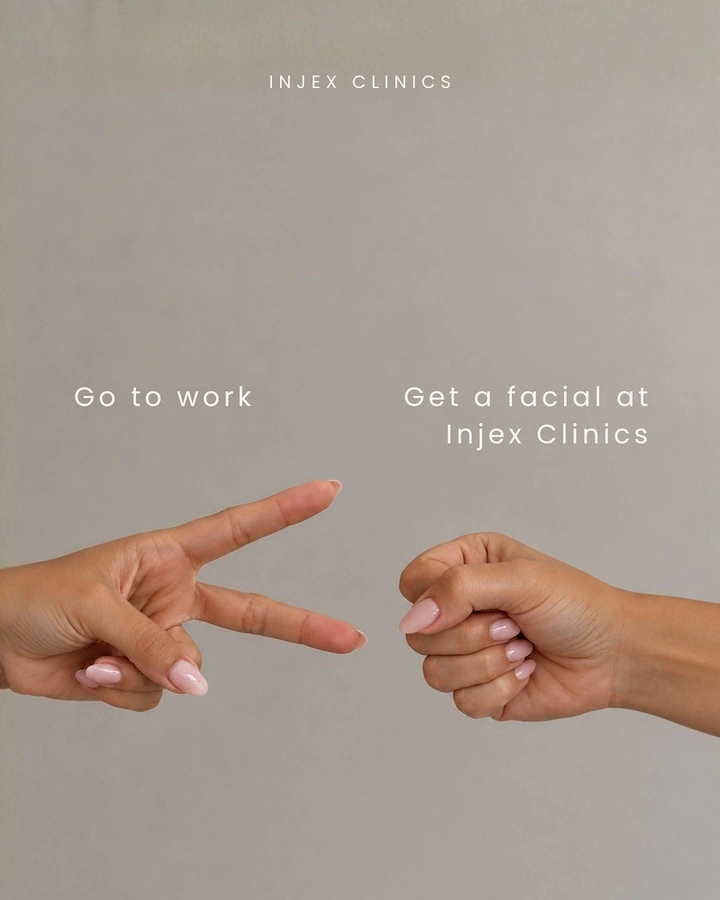 Skin & Cosmetic Clinics creative ad: Rock-paper-scissors hands choose facial