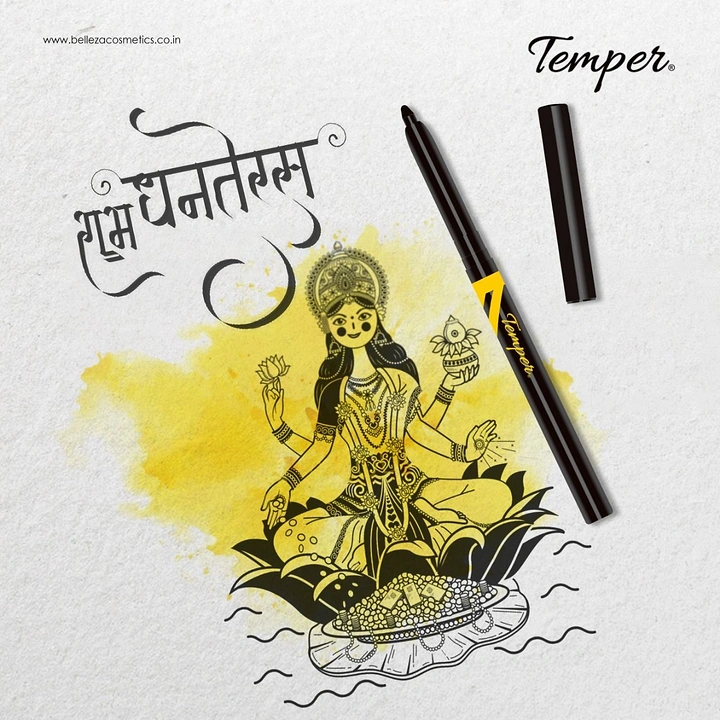 Dhanteras creative ad: Ink-line Lakshmi drawn beside an eyeliner pen