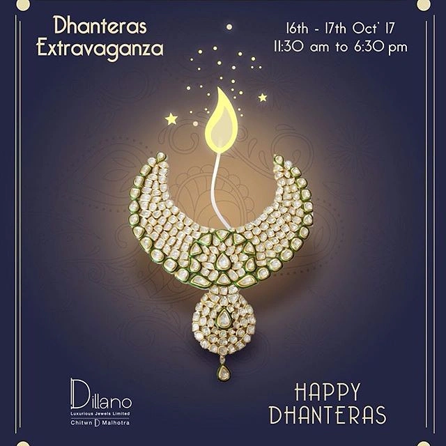 Dhanteras creative ad: Polki necklace forming a diya with a flame
