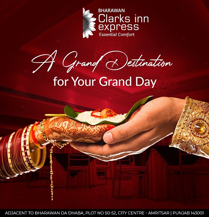 Banquet Halls & Venues creative ad: Bridal hand-in-hand ritual, grand destination