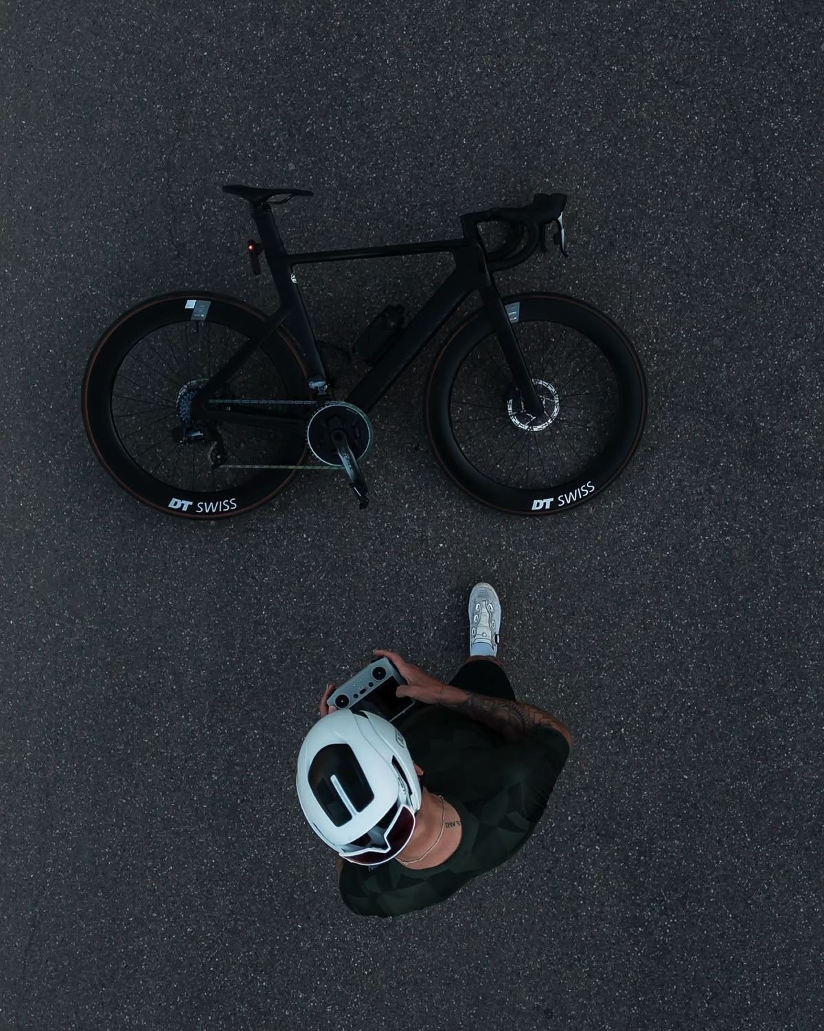 Instagram post: Unexpected overhead rider-bike composition