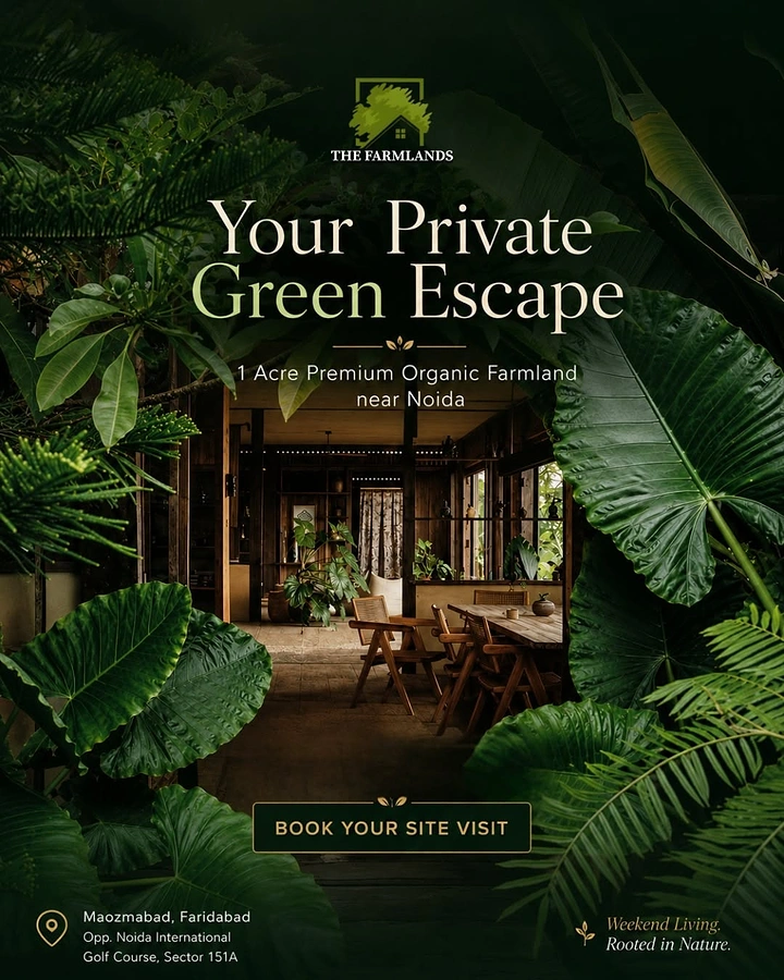 Vacation Rentals & Holiday Homes creative ad: Lush foliage frames private green escape