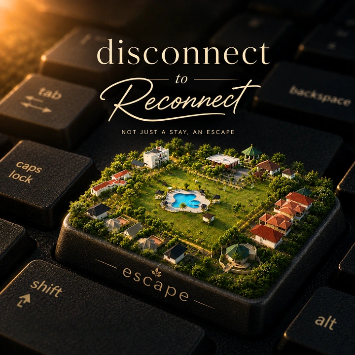 Vacation Rentals & Holiday Homes creative ad: Keyboard becomes miniature resort metaphor