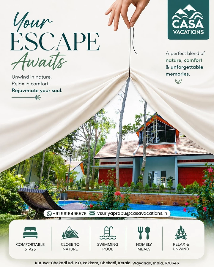 Vacation Rentals & Holiday Homes creative ad: Curtain reveals an escape destination