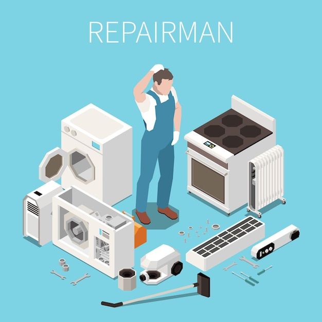 Instagram post: Repairman amid exploded appliance parts