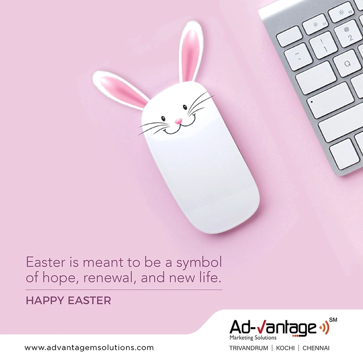 Easter creative ad: white computer mouse turned into a bunny with drawn face and ears
