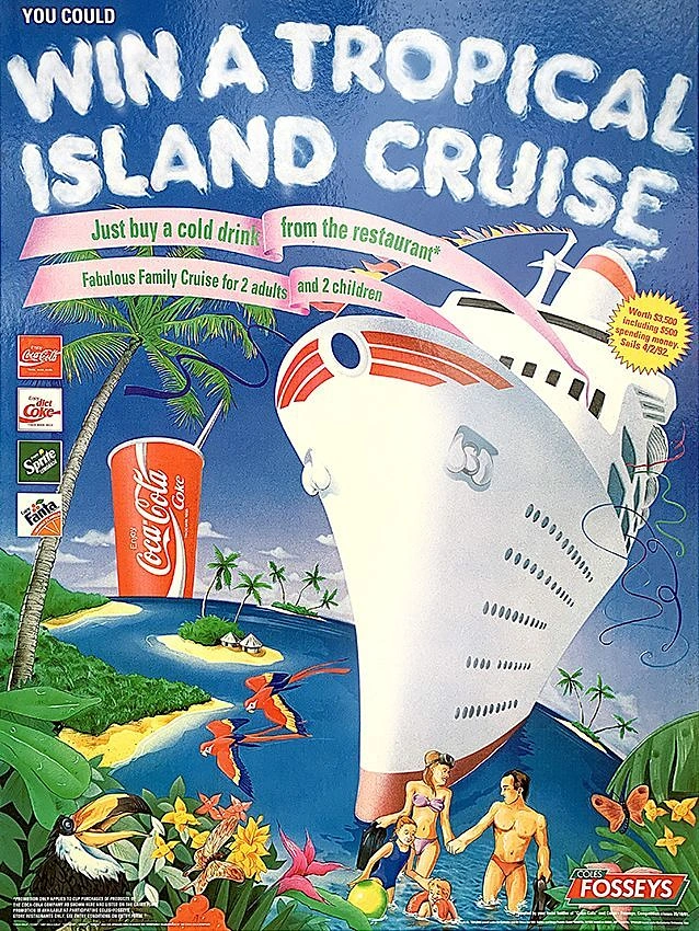 Cruises & Cruise Lines creative ad: Memorable retro illustrated cruise world