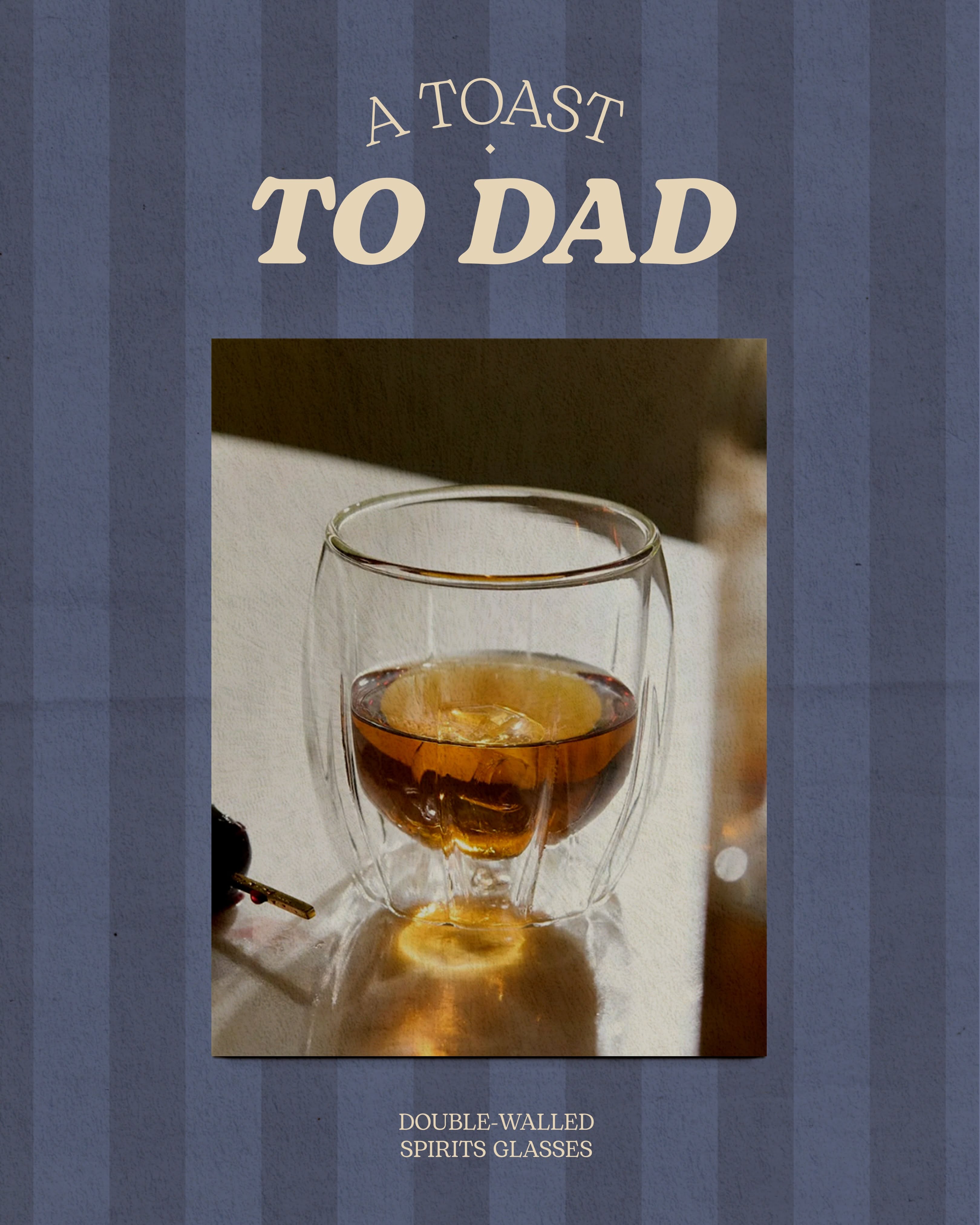 Double-walled glasses of amber spirit in a collage of photo prints