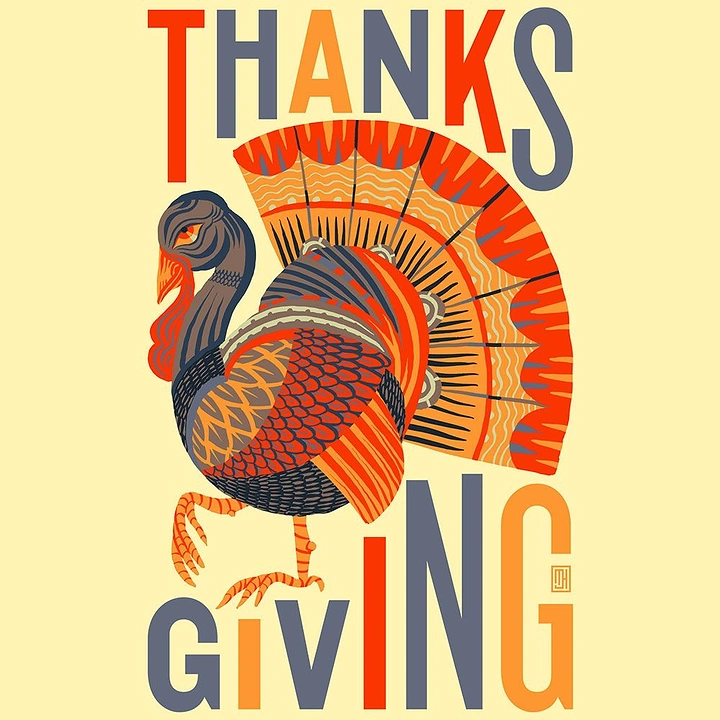 Thanksgiving creative ad: Stylized turkey woven into bold lettering