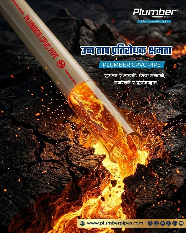 Plumbers creative ad: CPVC pipe through lava shows heat resistance