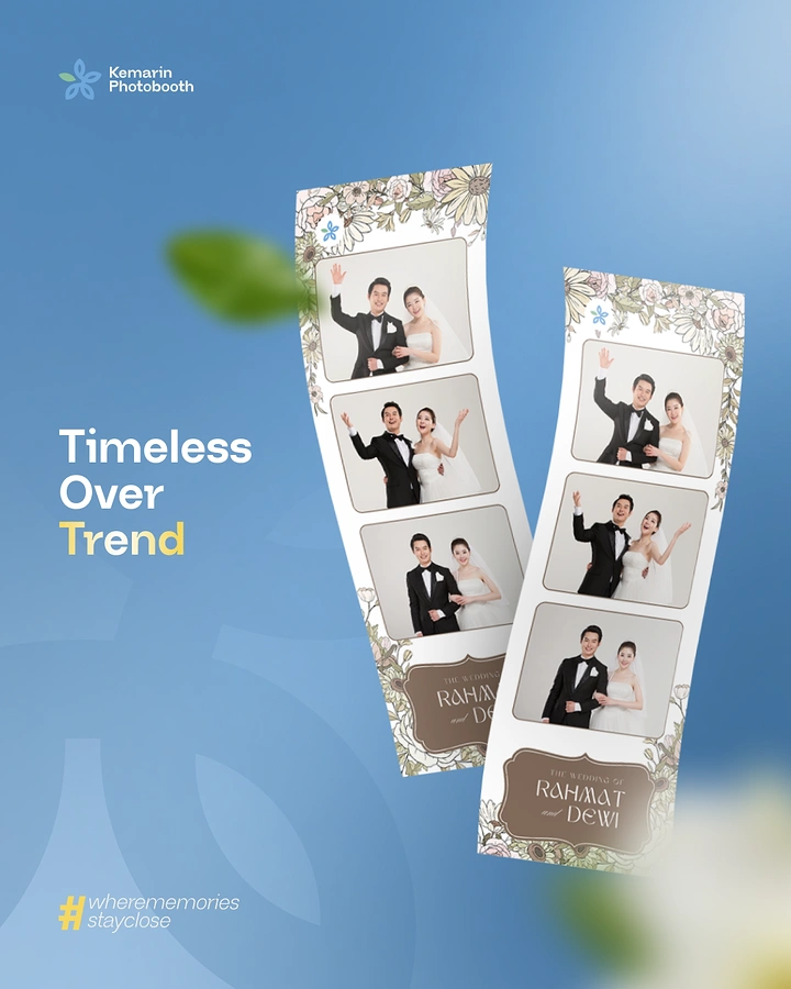 Photo Booth Rentals creative ad: Photo strips support timeless-versus-trend idea