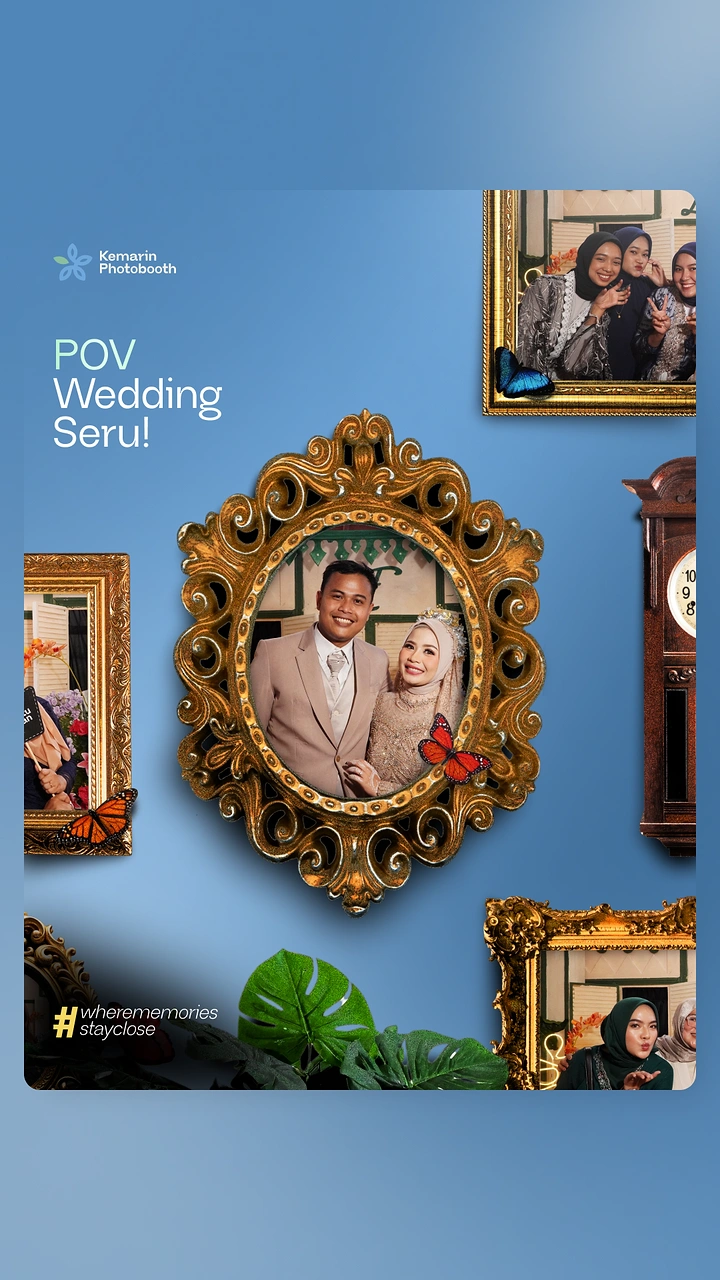 Photo Booth Rentals creative ad: Ornate frame turns booth output theatrical