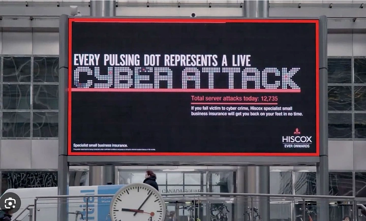 Cybersecurity Companies creative ad: Live cyberattack pulse display is memorable