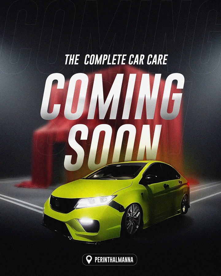 Car Wash & Detailing creative ad: Red cloth unveiling reveal teaser, bold type