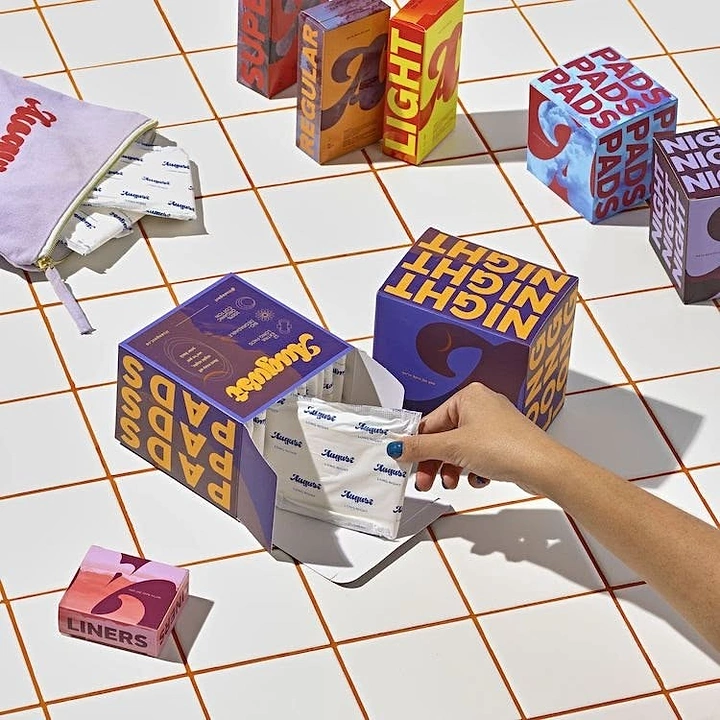 Period Care & Feminine Hygiene creative ad: Playful grid-based product composition