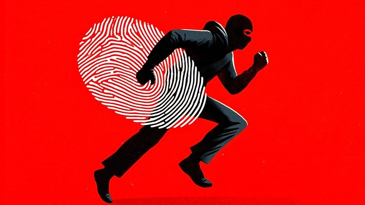 Cybersecurity Companies creative ad: Fingerprint and runner create security metaphor