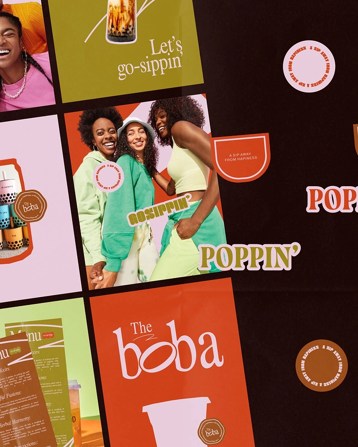 Bubble Tea & Boba Shops creative ad: Distinctive pop-art grid builds branded campaign world