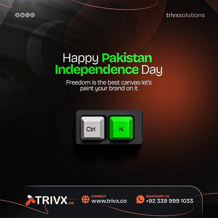 Independence Day creative ad: Two keyboard keys, grey Ctrl and green N, on a dark background