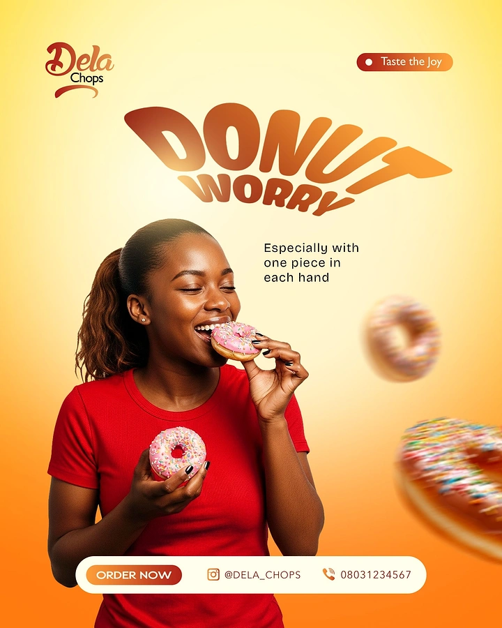Donut Shops creative ad: Donut Worry pun anchors lifestyle ad