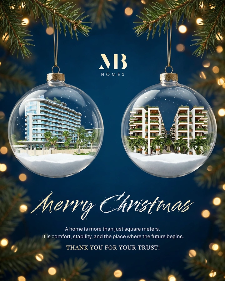 Christmas creative ad: Buildings inside snow-globe baubles