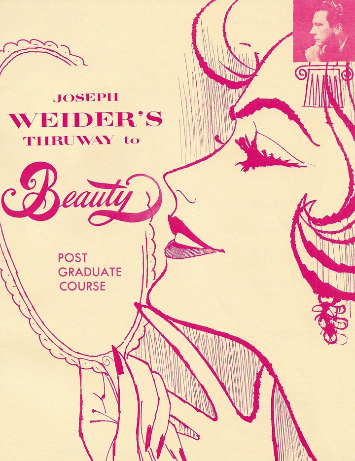 Makeup & Beauty Academies creative ad: Striking vintage beauty-course line illustration