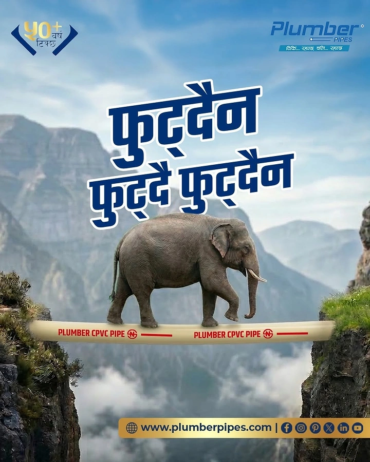 Plumbers creative ad: Elephant walking across a CPVC pipe bridging a mountain chasm