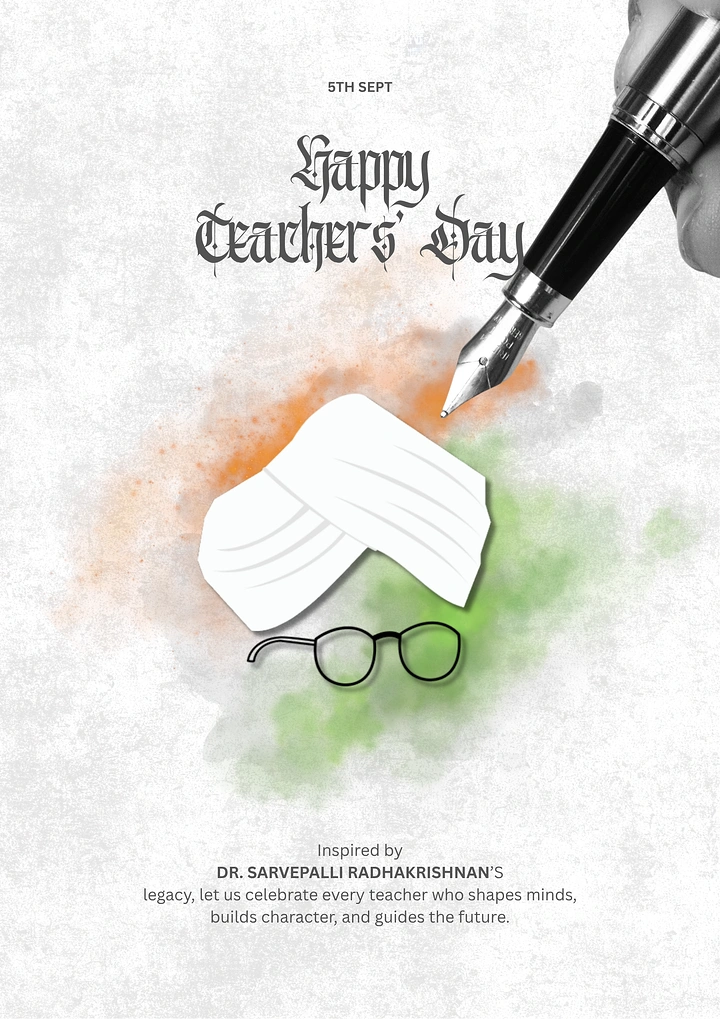 Teachers Day creative ad: Symbolic turban and spectacles with fountain pen