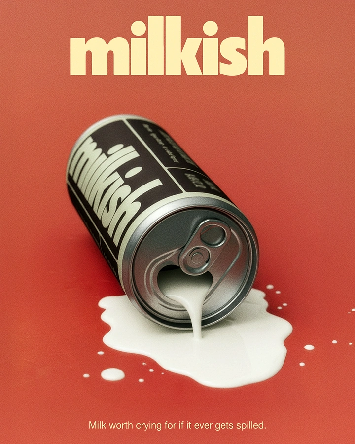 Dairy Brands creative ad: Tipped-over aluminium can spilling milk puddle