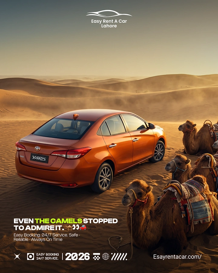 Car Rental creative ad: Witty copy: even camels stopped to admire