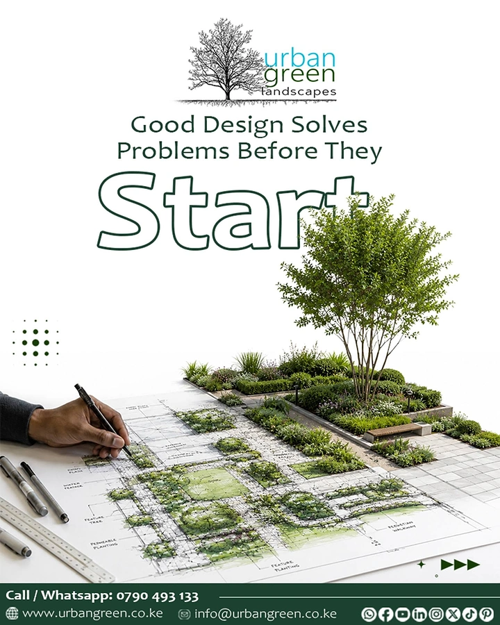Landscaping & Gardening creative ad: Blueprint sketch growing into real garden