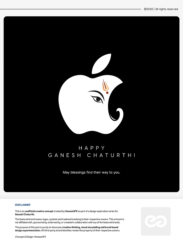 Ganesh Chaturthi creative ad: Bitten-apple logo silhouette turned into a Ganesha face