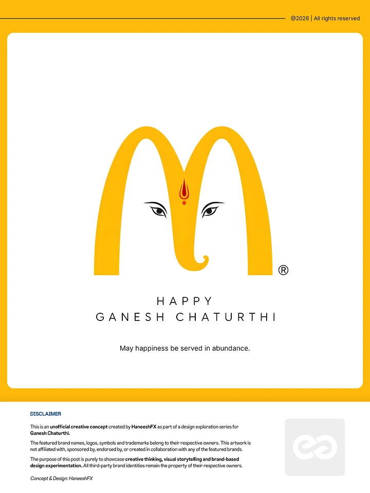 Ganesh Chaturthi creative ad: Fast-food golden arches logo reshaped into a Ganesha face