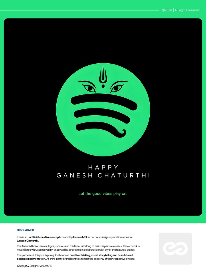 Ganesh Chaturthi creative ad: Green circle with sound-wave bars redrawn as a Ganesha face