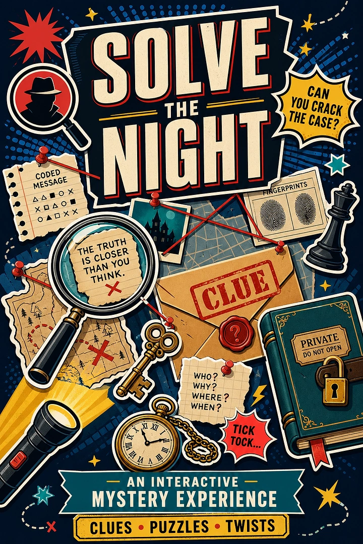 Escape Rooms creative ad: Illustrated clue collage sells gameplay