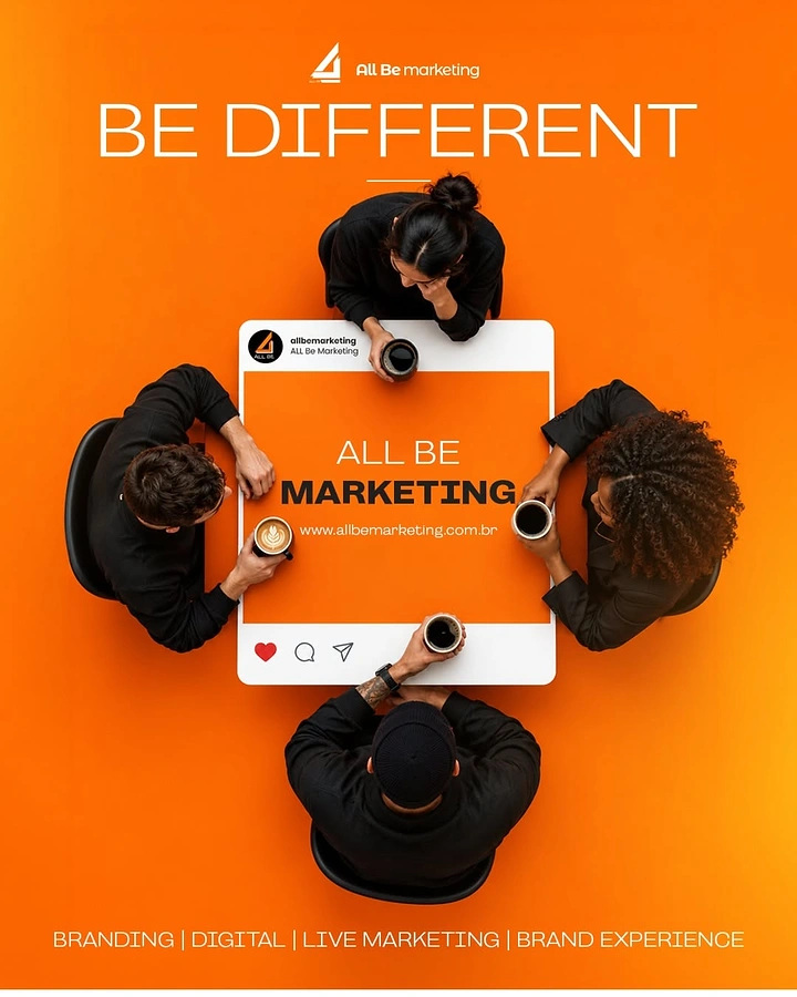 Agency creative ad: Top-down team around giant social post